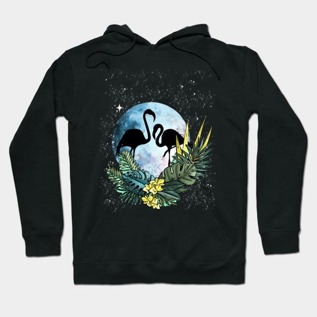 Flamingo shades blue moon and flowers Hoodie by Collagedream